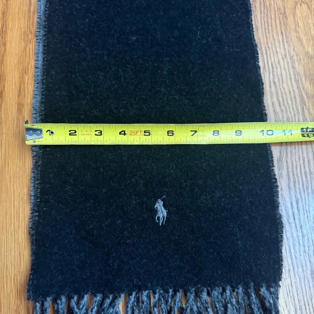 Ralph Lauren reversible wool Black and Gray Fringed Scarf